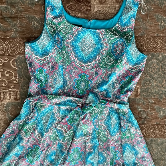 🎉HP🎉Talbots Turquoise Patterned Sleeveless Dress - Picture 2 of 6